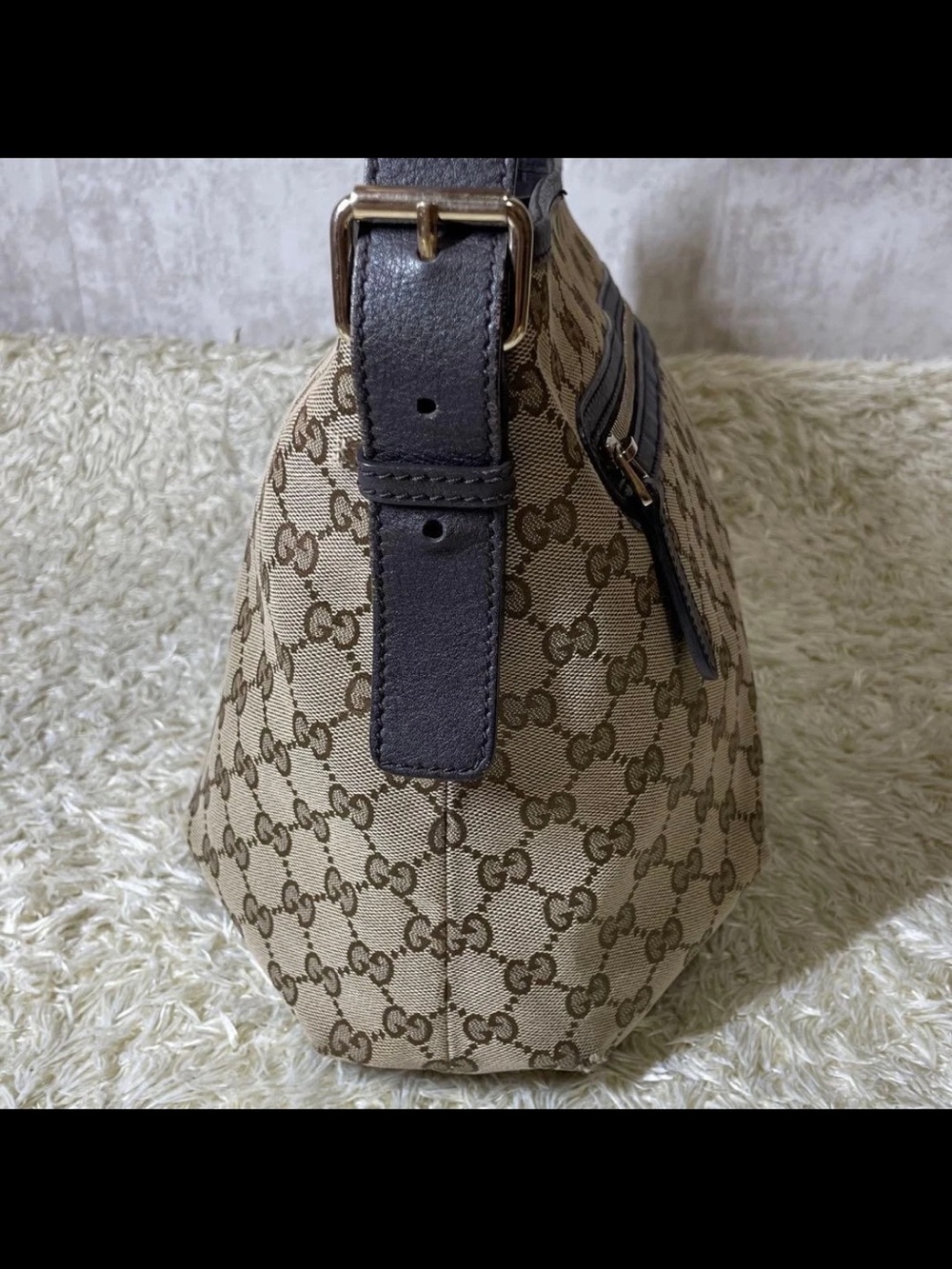 Gucci Beige/Tan GG Monogram Crossbody Bag with Dark Brown Trim - Picture 5 of 16